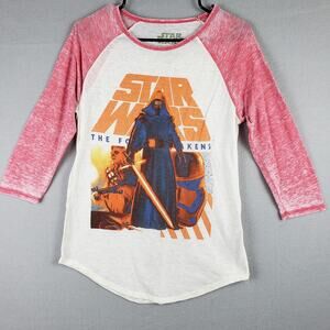 Star Wars Women's Size M Raglan Baseball Tee The Force Awakens Distressed Retro